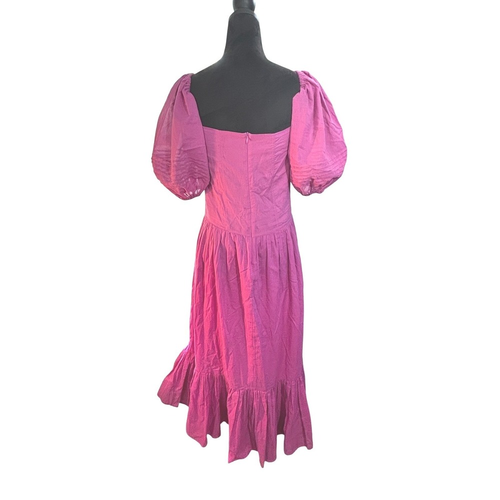 Skunk Brazil Magenta Cotton Puff Sleeve Button Front Tiered‎ Maxi Dress Size 38 - Picture 6 of 14